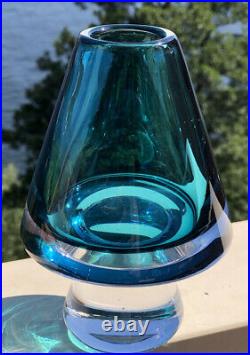 RARE Signed VICKE LINDSTRAND KOSTA BODA Vase Cone Shaped Solid Glass, 1950's