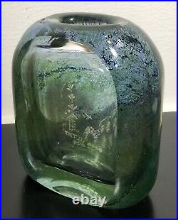 RARE Solid WARFF KOSTA BODA Petroglyph Vase Lappland Reindeer Glass, 1970 H6