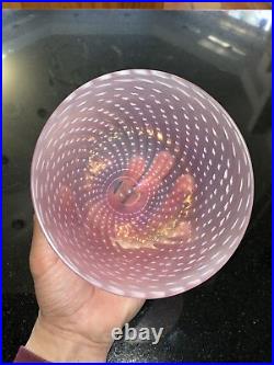 RARE VINTAGE Kosta Boda Pink Bowl WithEtched Pattern SIGNED BERTIL VALLIEN 5.5W