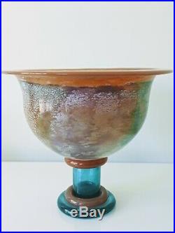 RARE Vintage Kosta Boda signed KJELL ENGMAN CanCan art glass footed bowl