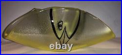 RARE Yellow Kosta Boda Handpainted BIRD Art Glass Tri Sided BOWL signed UHV/SG