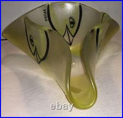 RARE Yellow Kosta Boda Handpainted BIRD Art Glass Tri Sided BOWL signed UHV/SG