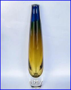 Rare 14 Vicke Lindstrand Kosta Boda Sweden Torpedo Bubble Art Glass Vase Signed