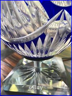 Rare Cobalt Blue Crystal Cut to Clear Table Lamp by Kjell Engmann for Kosta Boda