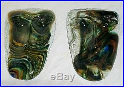 Rare Color 1960' Eric Höglund Kosta Boda Art Glass Face Mask Sculptures set of 2