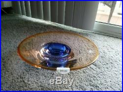 Rare Goran Warff AMBER Blue Large Kosta Boda Zoom Retired Centerpiece Dish 14