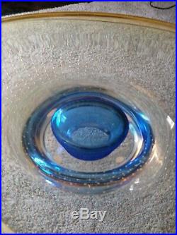 Rare Goran Warff AMBER Blue Large Kosta Boda Zoom Retired Centerpiece Dish 15