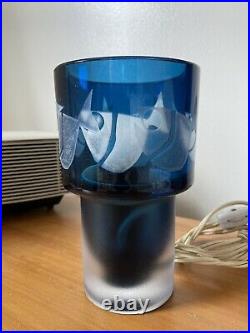 Rare Kosta Boda Ove Sandeberg Blue Glass Fish Lamp Sweden Mid Century Modern MCM