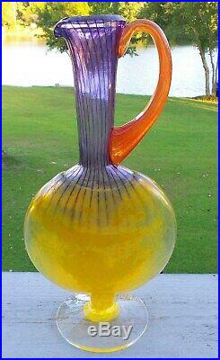 Rare Kosta Boda Rainbow Glass Handblown Glass Pitcher Signed & #89065
