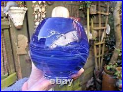 Rare Kosta Boda Scandinavian Blue Glass Studio Blown Bowl signed indistinctly