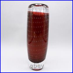 Rare Vintage Handemade Bubble Encase Red Glass Vase Kosta Boda Vicke Lindstrand