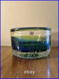 Rare Vintage Mid-Century 1970s Kosta Boda Signed Warff Crackle Art Glass Bowl