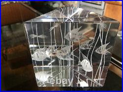 Rare Vintage Vicke Lindstrand Aquarium Prism Block Paperweight for Kosta