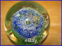SALE! KOSTA Goran Warff Art Glass PAPERWEIGHT Green, Blue, Bubbles, 1970s