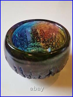 Scarce Unique Goran Warff Kosta Boda Swedish Art Glass Crackled Multicolour Bowl