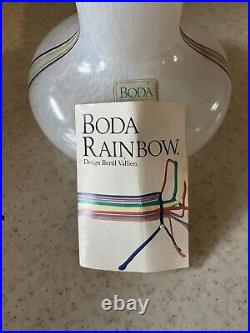 Signed Bertil Vallien Kosta Boda 1980s Rainbow Series Thread Stripe Glass Vase