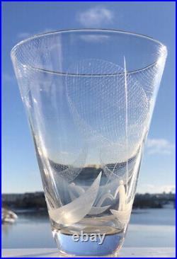 Signed Famous VICKE LINDSTRAND KOSTA BODA Nors Fishing Etched Glass Vase, 1950