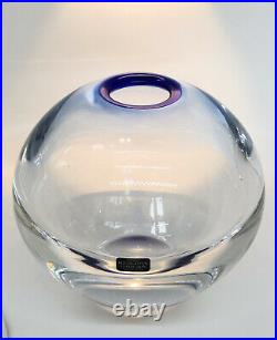 Signed GORAN WARFF KOSTA BODA SWEDEN Vase Blue Solid Glass Globe, H6 1/4