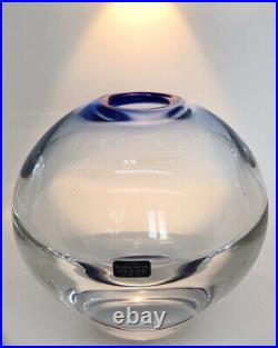 Signed GORAN WARFF KOSTA BODA SWEDEN Vase Blue Solid Glass Globe, H6 1/4