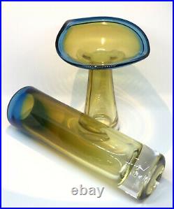 Signed Glass Vase set by VICKE LINDSTRAND KOSTA BODA SWEDEN Yellow, Blue