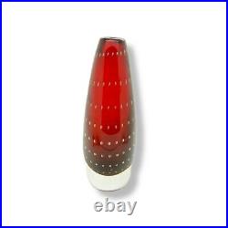 Signed KOSTA BODA Vase Red W Bubbles MCM Vintage Modernist Glass Gorgeous 7