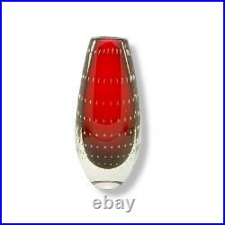 Signed KOSTA BODA Vase Red W Bubbles MCM Vintage Modernist Glass Gorgeous 7