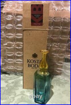 Signed Kosta Boda Antikva Yellow & Green/Blue Bottle Bertil Vallien 47834 NIB
