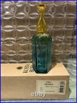 Signed Kosta Boda Antikva Yellow & Green/Blue Bottle Bertil Vallien 47834 NIB