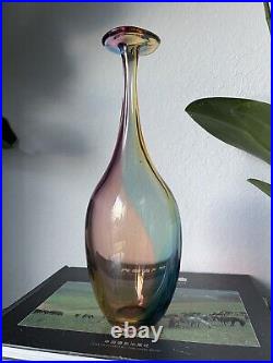 Signed Kosta Boda Art Glass Fidji Bottle Flower Vase by Kjell Engman 12 Tall