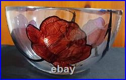 Signed Kosta Boda Hand Painted Red Rose Tattoo Bowl By Ludwig Lofgren LL
