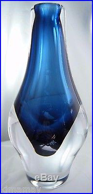 Signed Kosta Boda Mona Morales-schildt Midnight Blue Heavy Cased Glass Vase
