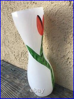 Signed Kosta Boda Ulrica Hydman Red Tulip Handpainted Glass Vase Scandinavia