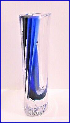 Signed Numbered Goran Warff KOSTA BODA Blue/Green Fluted Crystal Vase 11.5