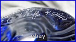 Signed Numbered Goran Warff KOSTA BODA Blue/Green Fluted Crystal Vase 11.5