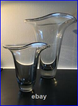 Signed Set VICKE LINDSTRAND KOSTA BODA Vase Smoke Glass SWEDEN, 1950s