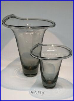 Signed Set VICKE LINDSTRAND KOSTA BODA Vase Smoke Glass SWEDEN, 1950s