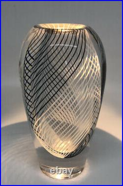 Signed Solid Thickwall VICKE LINDSTRAND KOSTA BODA SWEDEN Glass Vase Stripes H6