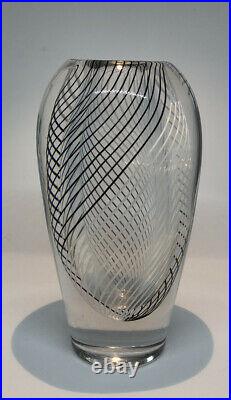 Signed Solid Thickwall VICKE LINDSTRAND KOSTA BODA SWEDEN Glass Vase Stripes H6
