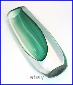 Signed Solid VICKE LINDSTRAND KOSTA BODA Vase Green Art Glass, 1950's, H8-9