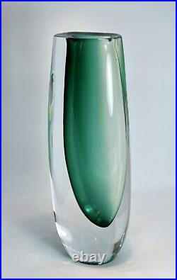 Signed Solid VICKE LINDSTRAND KOSTA BODA Vase Green Art Glass, 1950's, H8-9