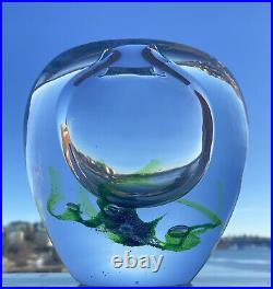 Signed Solid VICKE LINDSTRAND KOSTA BODA Vase Seaweed Art Glass, 1950, H6