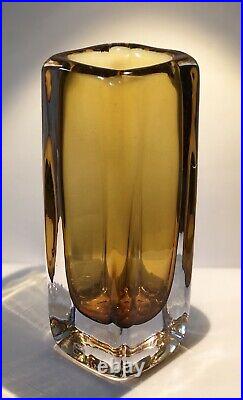 Signed Solid VICKE LINDSTRAND KOSTA BODA Vase Sommerso Amber Glass, 1950's, H9