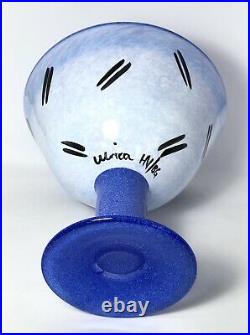 Signed ULRICA HYDMAN VALLIEN KOSTA BODA Bowl Open Minds Footed Blue Glass, H8