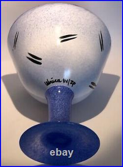 Signed ULRICA HYDMAN VALLIEN KOSTA BODA Bowl Open Minds Footed Blue Glass, H8