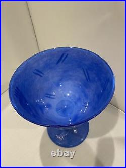 Signed Ulrica Hydman Vallien Kosta Boda Open Minds Footed Blue Glass Art Bowl