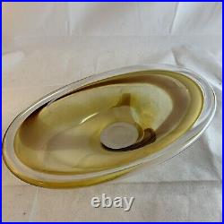 Signed VICKE LINDSTRAND KOSTA BODA Bowl Dish Amber Yellow Swirl Art Glass 1955