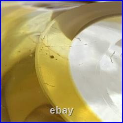 Signed VICKE LINDSTRAND KOSTA BODA Bowl Dish Amber Yellow Swirl Art Glass 1955