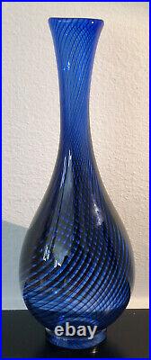 Signed VICKE LINDSTRAND KOSTA BODA SWEDEN Blue COLORA Glass Vase 1950s, H 8 1/2