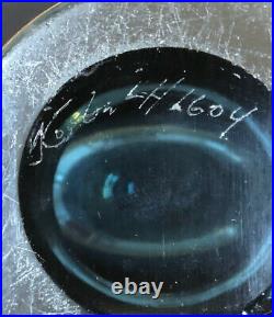 Signed VICKE LINDSTRAND KOSTA BODA SWEDEN Vase Dark Magic Blue Gray Glass 1950s