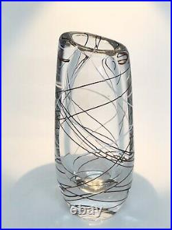 Signed VICKE LINDSTRAND KOSTA BODA Vase Mid Century Glass Stripes SWEDEN, H 8